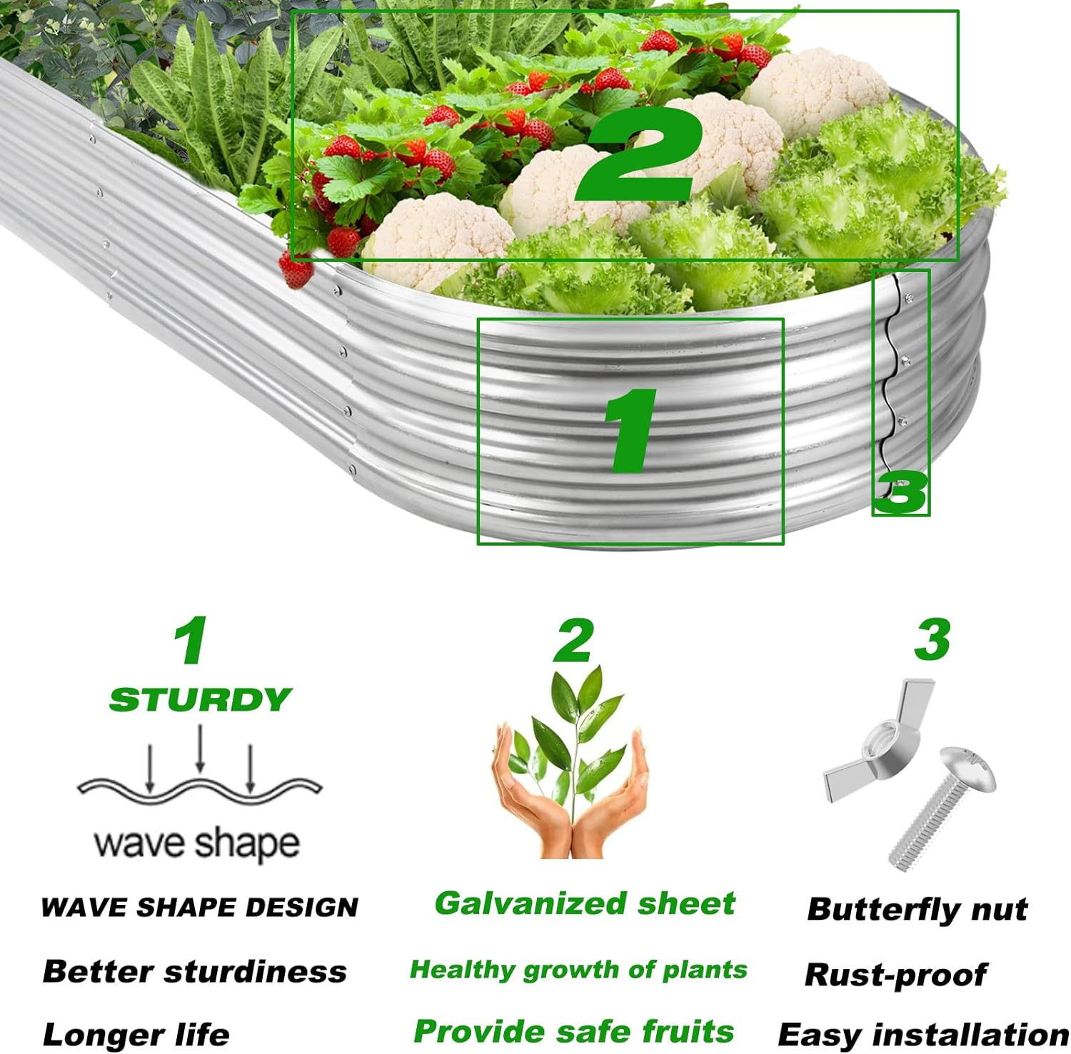 Raised Garden Bed Galvanized Planter Box Outdoor, Oval Large Rot-Resistant Metal Garden Bed Planter for Vegetables Flower Herb (Silver) - Image 5