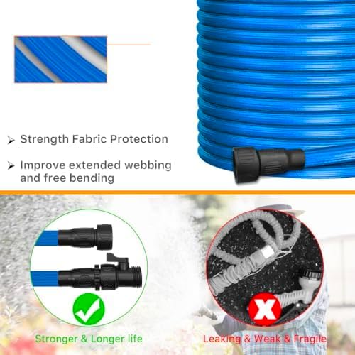 Ulelaxks Garden Hose, Water Hose, Elastic Garden Hose with 3/4" Fittings, Triple-layer Core, Garden Hose useful house gifts for Outdoor Lawn Car Watering Plants Blue (50 FT) - Image 4