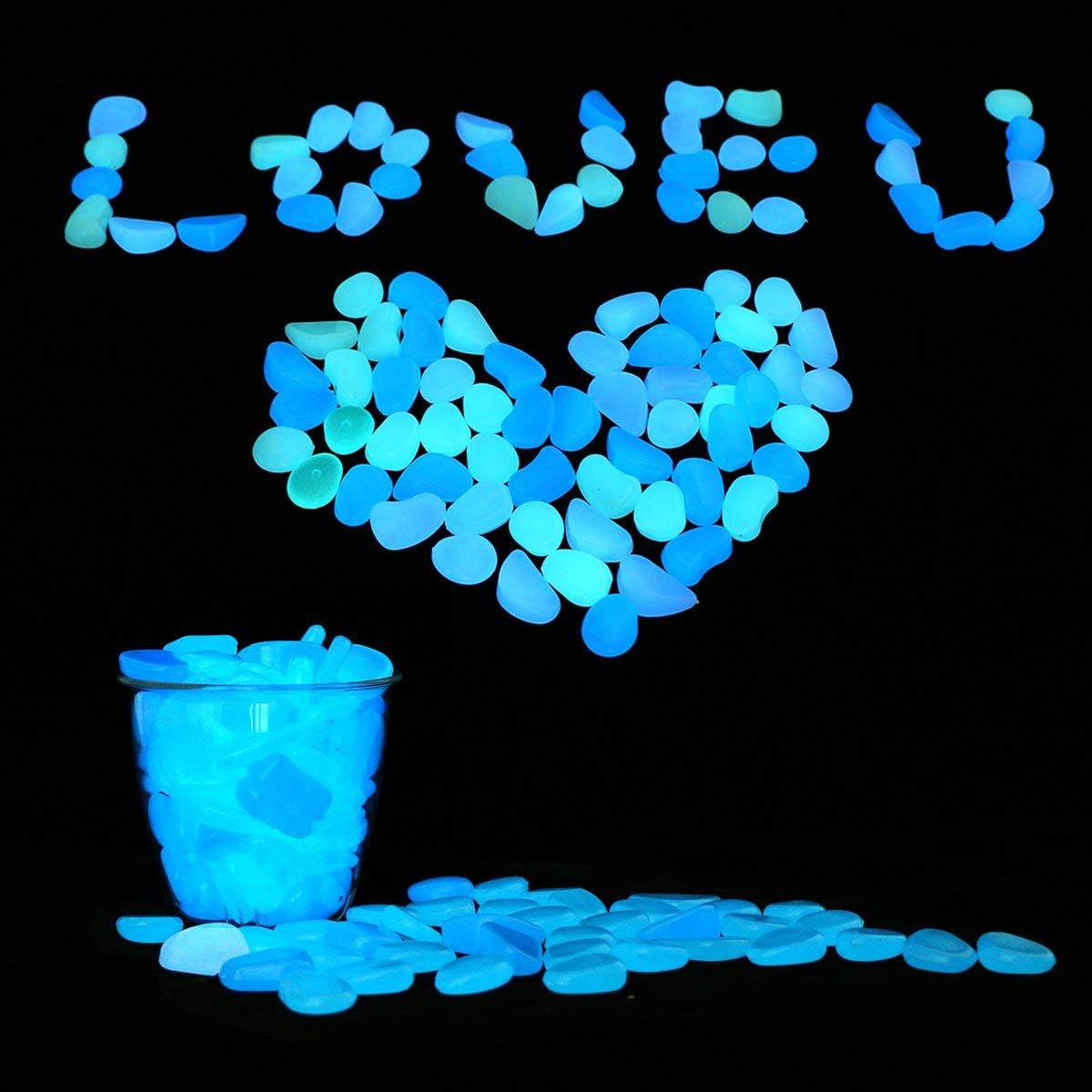 UNIME Glow in The Dark Garden Pebbles Stones Rocks for Yard and Walkways Decor, DIY Decorative Luminous Stones in Blue (200 PCS) - Image 6