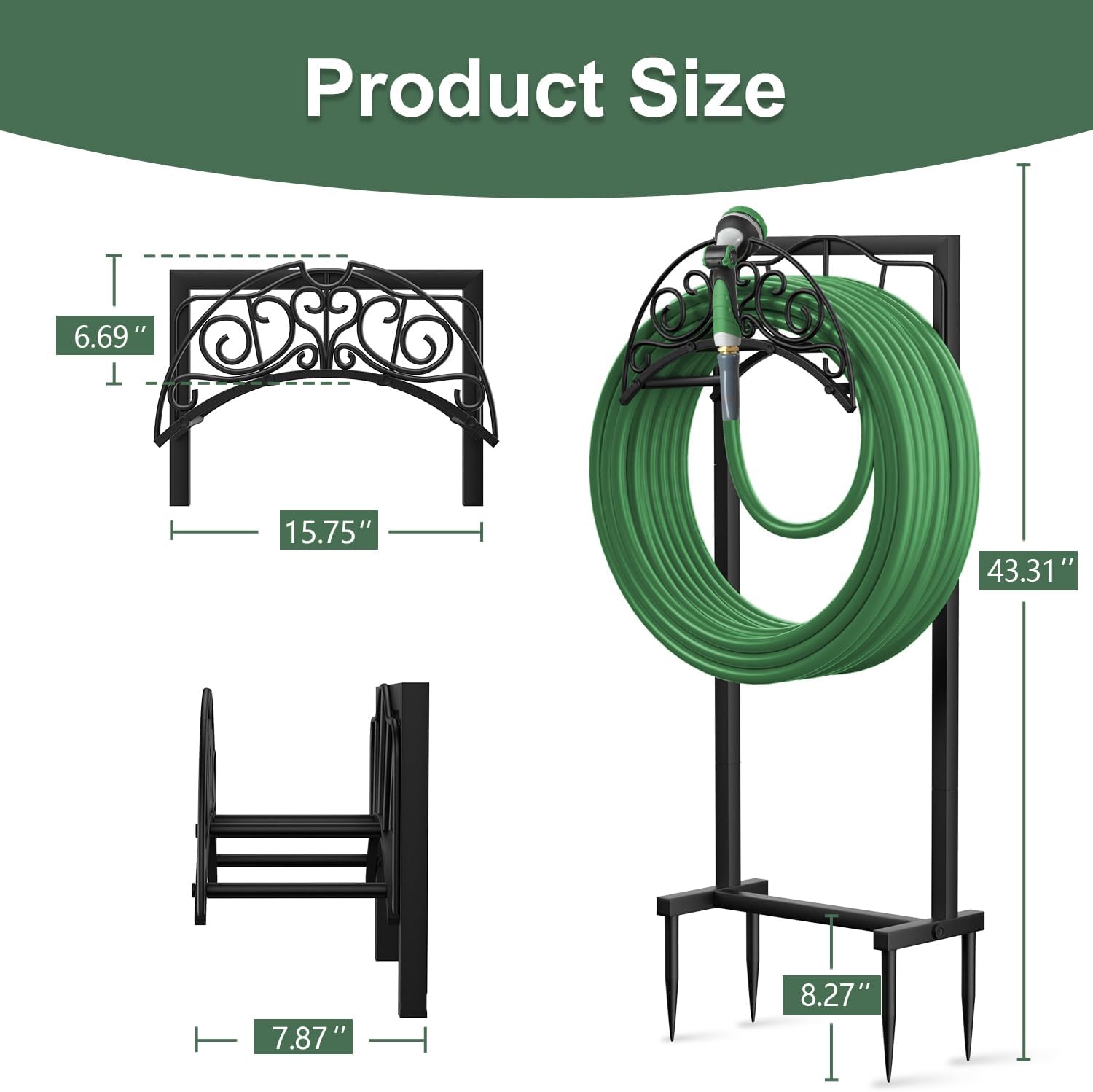 Garden Hose Holder for Outside, Upgraded Freestanding Water Hose Holder with 4 Spikes, Heavy Duty Rust-Resistant Metal Garden Hose Storage Stand for Outside, Black - Image 7