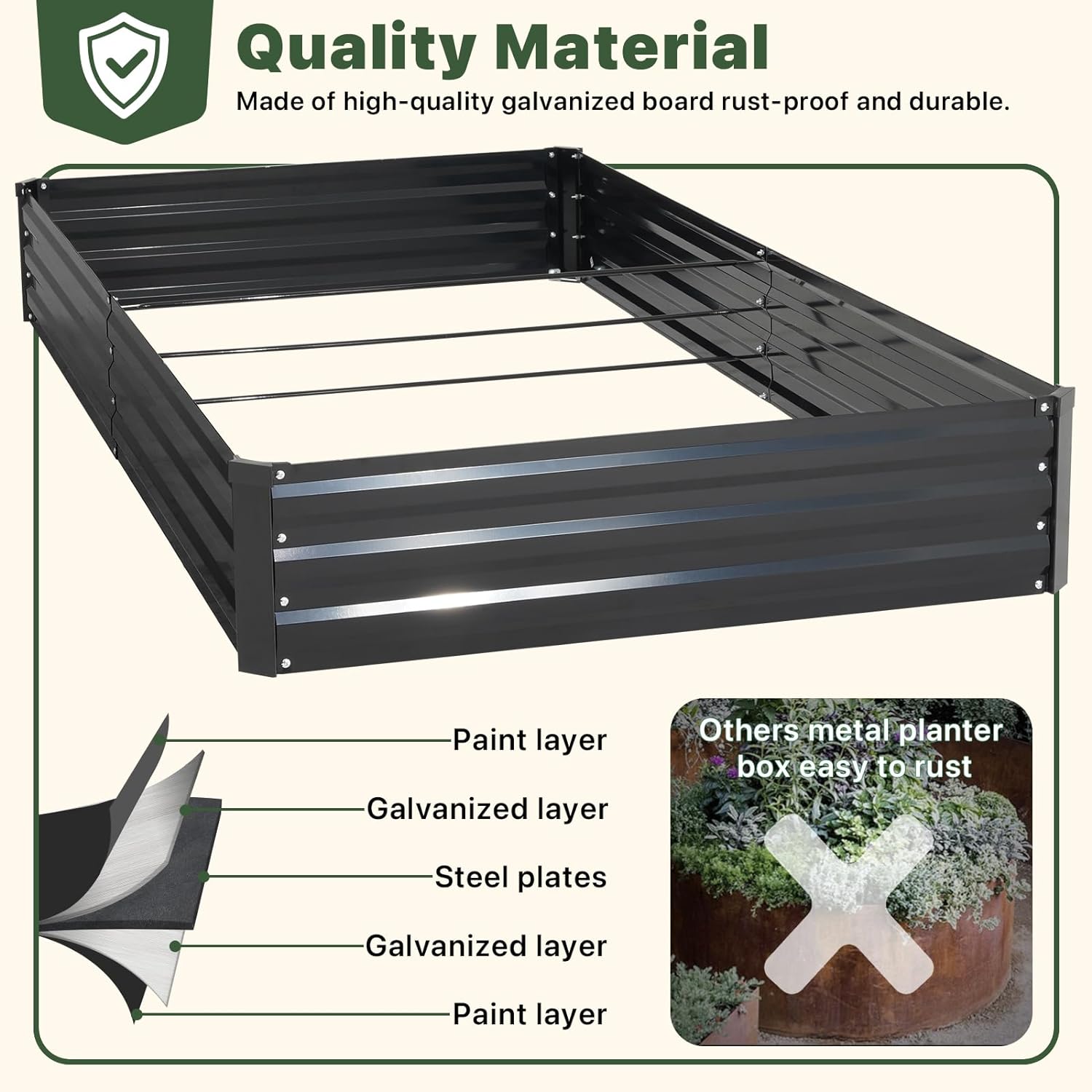 Galvanized Raised Garden Bed for Vegetables Flowers Herbs, Metal Raised Garden Bed Kit with Trellis, Plant Labels, Plant Ties, Black 6×3×1FT 2PCS - Image 3