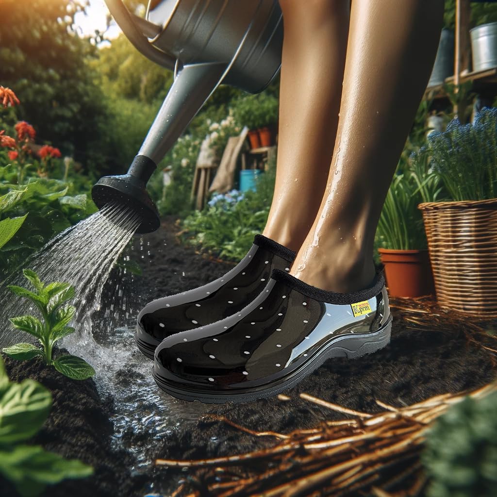 Flat Garden Shoes for Women Waterproof Slip-On Womens Rubber Rain Shoes Gardening Clogs with Comfort Insole - Image 5