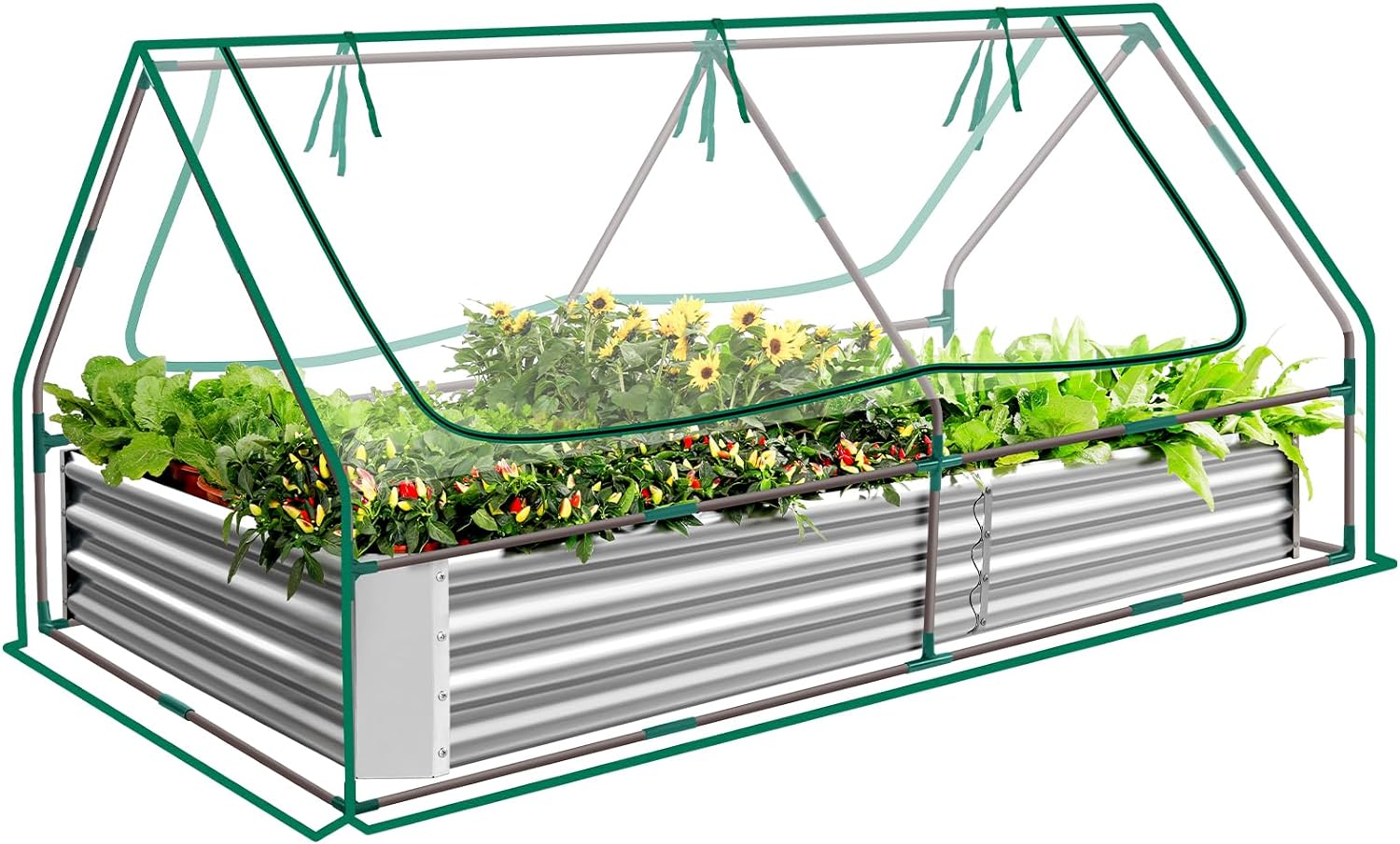 Land Guard 6x3x1ft Galvanized Raised Garden Bed with Waterproof Cover Small Mini Portable Antifreeze Greenhouse Kit for Metal Planter Box with 2 Huge Roll-up Zipper Door Window