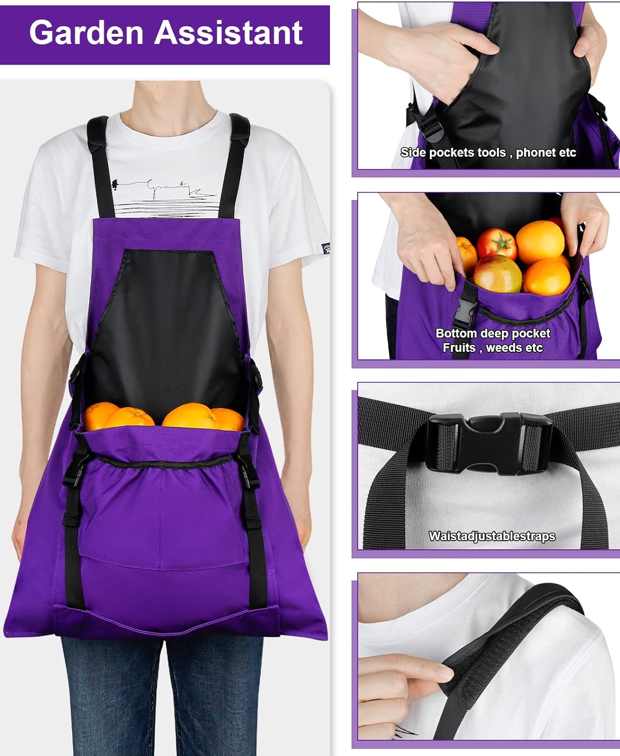 lapinchen Gardening Apron, with Quick Release Pockets for Harvesting Gardening with Pockets, Water Resistant Apron - Image 2