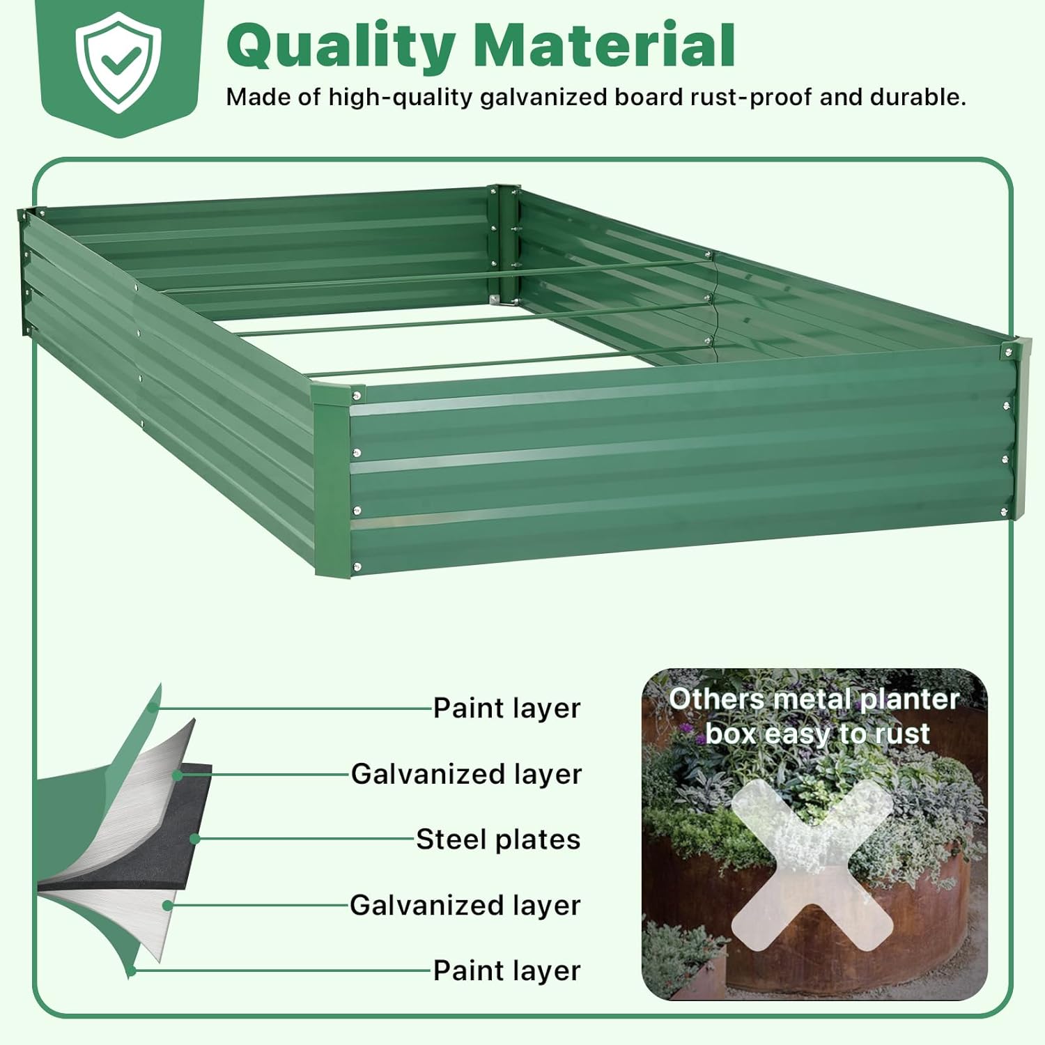 Galvanized Raised Garden Bed for Vegetables Flowers Herbs, Metal Raised Garden Bed Kit with 2 PCS Tomato Cage, Gloves, Trellis Netting, Plant Labels, Plant Ties, Green 6×3×1FT - Image 3