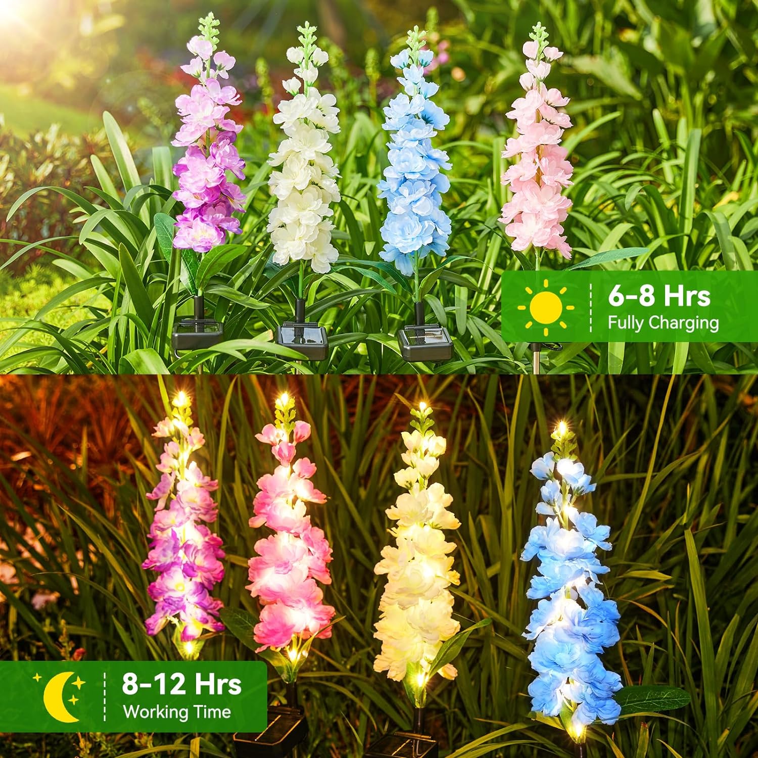 KOOPER Solar Lights Outdoor Garden Decor, 4 Pack Upgraded Delphinium Solar Garden Lights with 36 LEDs, Waterproof Solar Lights for Outside, Outdoor Solar Flowers Lights for Yard Patio, Gift for Mother - Image 3