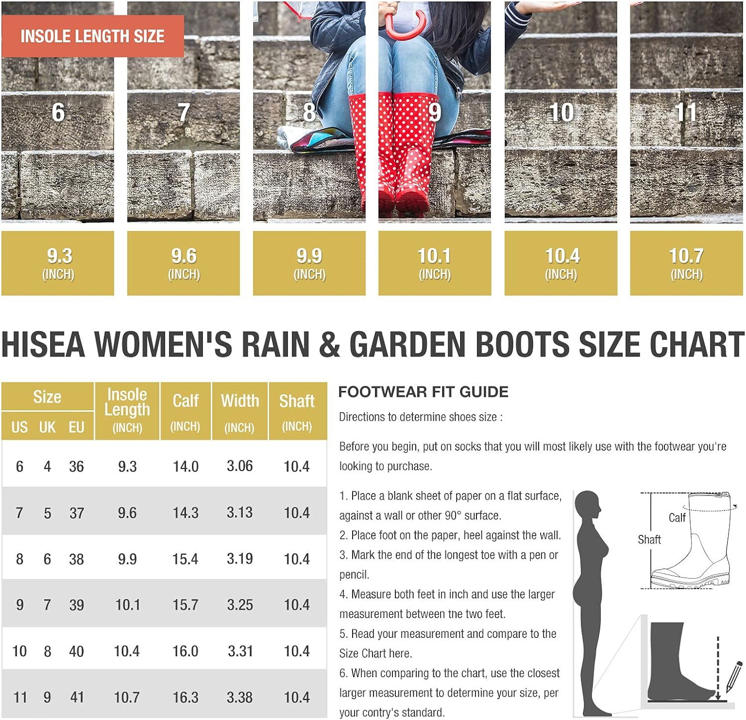 HISEA Women's Rain Boots Waterproof Mid Calf Garden Boots for Women - Image 3