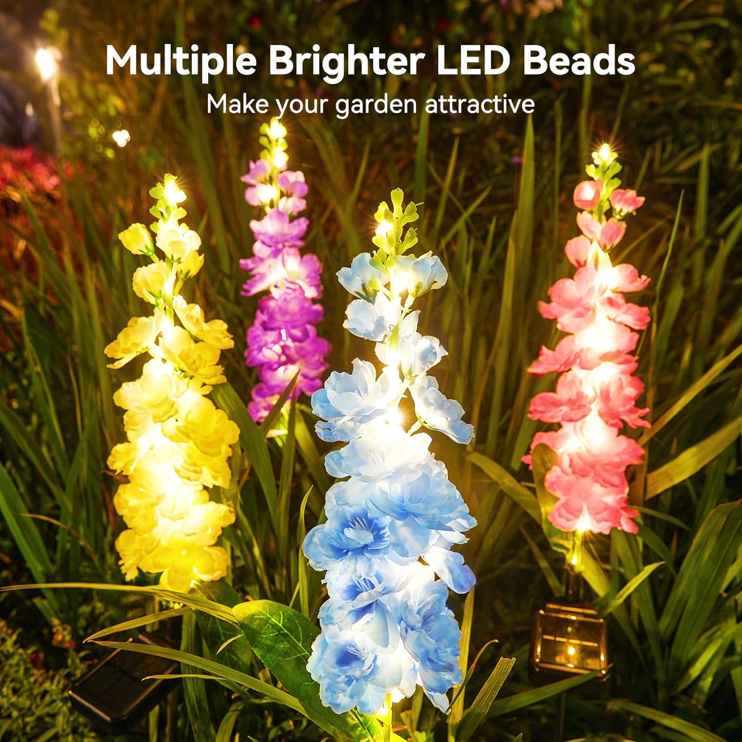 KOOPER Solar Lights Outdoor Garden Decor, 4 Pack Upgraded Delphinium Solar Garden Lights with 36 LEDs, Waterproof Solar Lights for Outside, Outdoor Solar Flowers Lights for Yard Patio, Gift for Mother - Image 4
