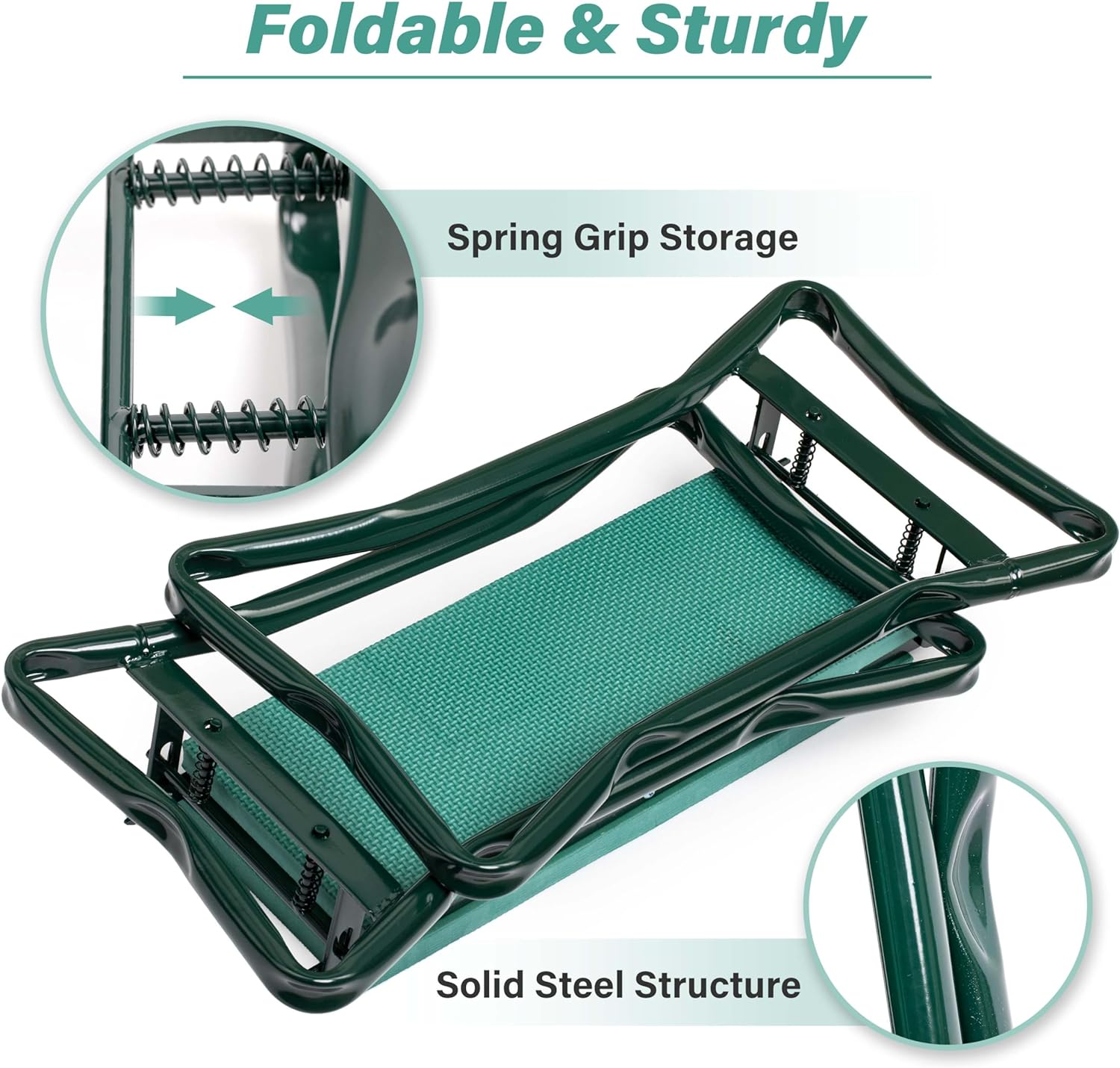 Simple Deluxe Garden Kneeler and Seat, Foldable Kneeling Stool with Thicker EVA Foam Pad Heavy Duty Bench, with Tool Pouch, Apron, Gifts for Outdoor Gardening, Fishing, Green - Image 5
