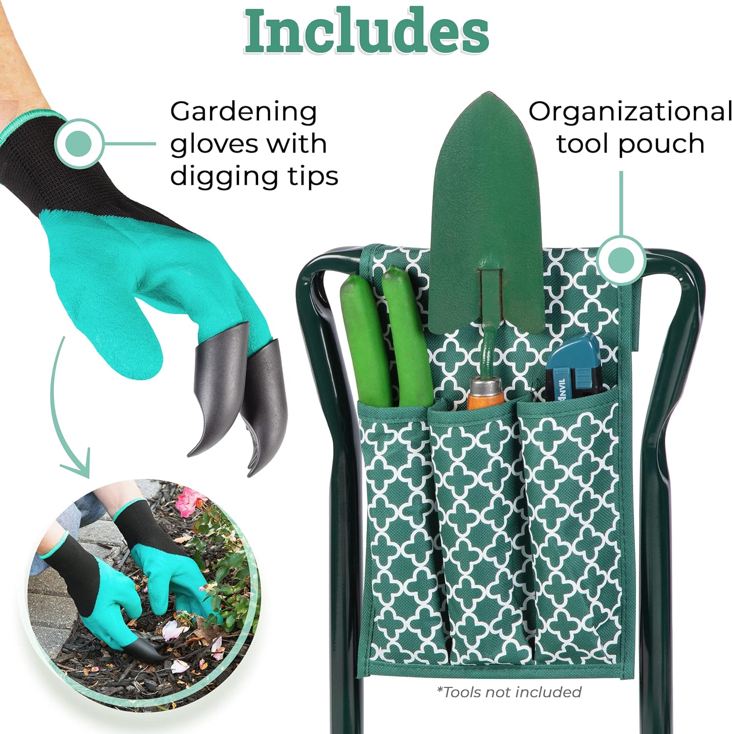 Abco Tech Garden Stool & Kneeler - Kneeler & Stool for Gardening, Foldable Garden Seat for Storage, Garden Kneelers for Seniors, Great Gardening Gifts for Women, Bench Comes with Tool Pouch & Gloves - Image 5