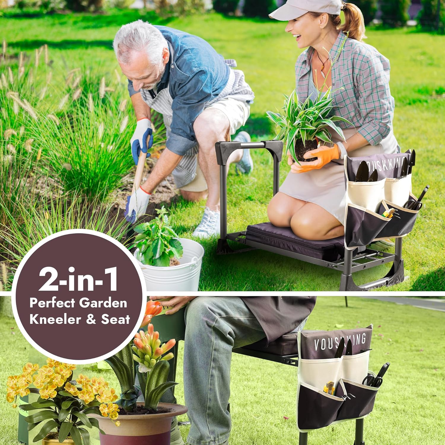 Foldable Garden Kneeler and Seat, Patented Thicker Wider Softer Kneeling Pad with Magnetic Stripe, 350lbs Heavy Duty Durable Garden Stool with Tool Bag, Gardening Gift for Women and Men - Image 3