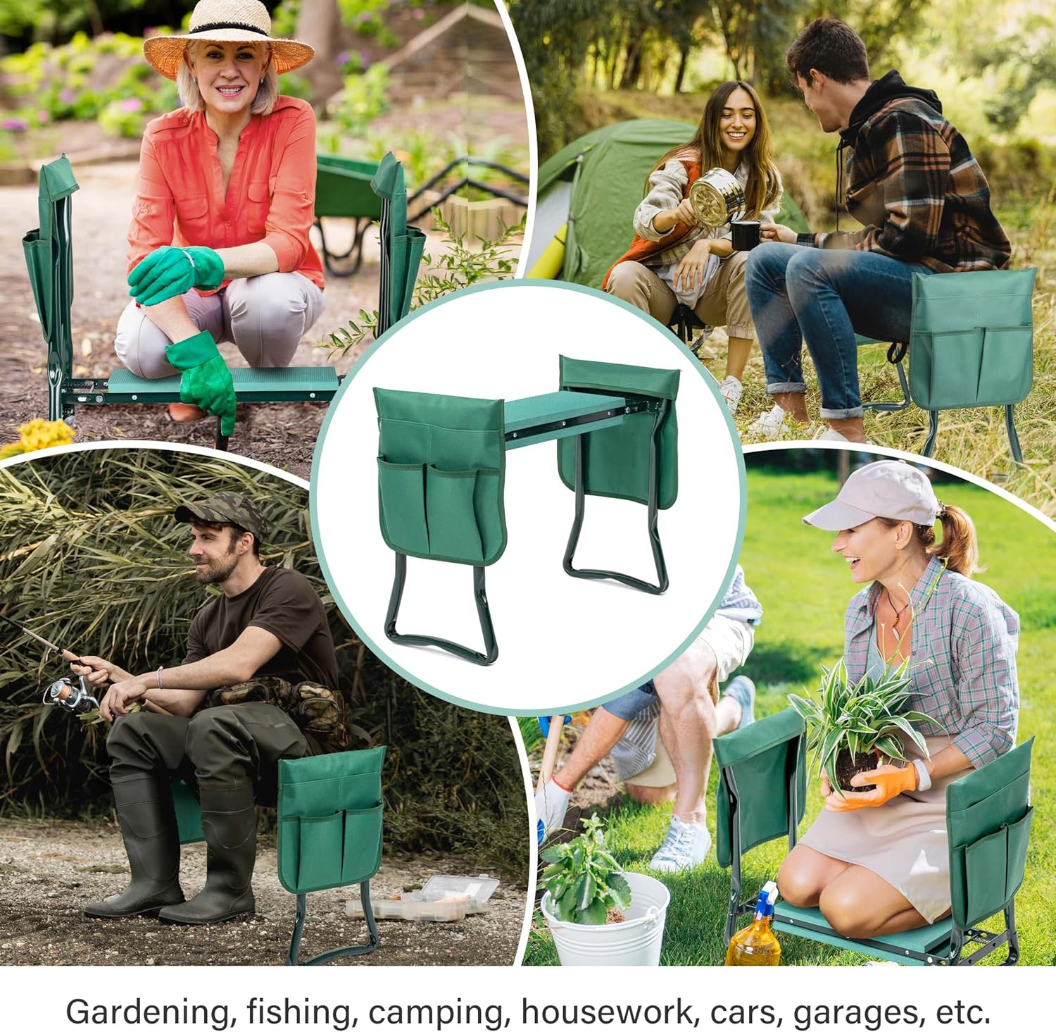 Simple Deluxe Garden Kneeler and Seat, Foldable Kneeling Stool with Thicker EVA Foam Pad Heavy Duty Bench, with Tool Pouch, Apron, Gifts for Outdoor Gardening, Fishing, Green - Image 7