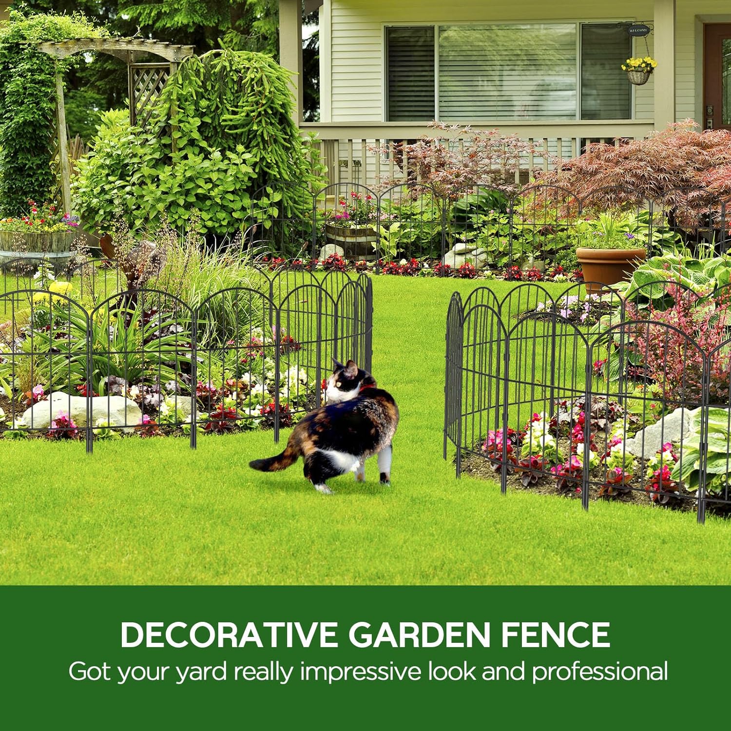 Garden Fence, Total 10ft(L) x 24in(H) Garden Fencing Animal Barrier, 10 Pcs Rustproof Metal Fence Panels, Black No Dig Fence, Decorative Garden Fences and Borders for Dogs, Flower Bed, Patio - Image 9