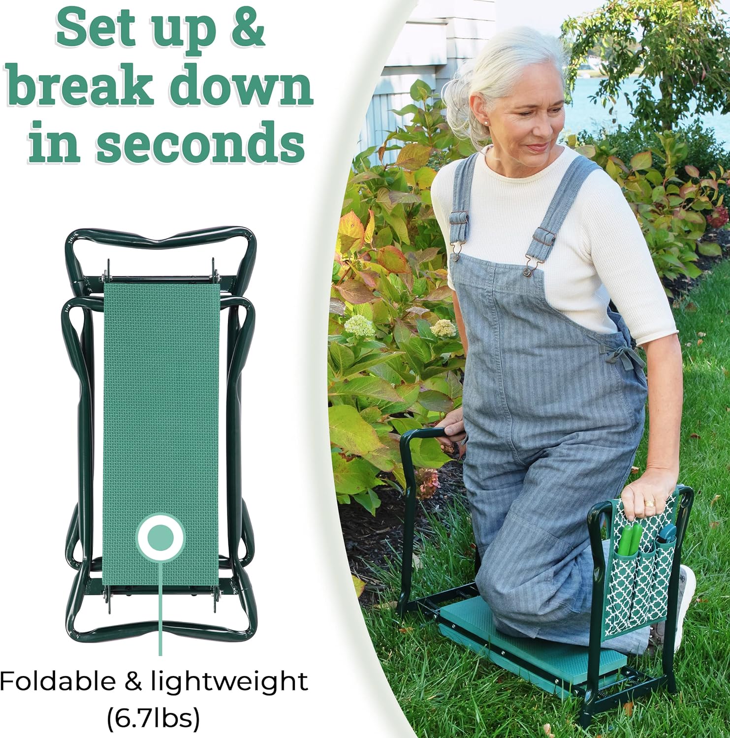 Abco Tech Garden Stool & Kneeler - Kneeler & Stool for Gardening, Foldable Garden Seat for Storage, Garden Kneelers for Seniors, Great Gardening Gifts for Women, Bench Comes with Tool Pouch & Gloves - Image 6