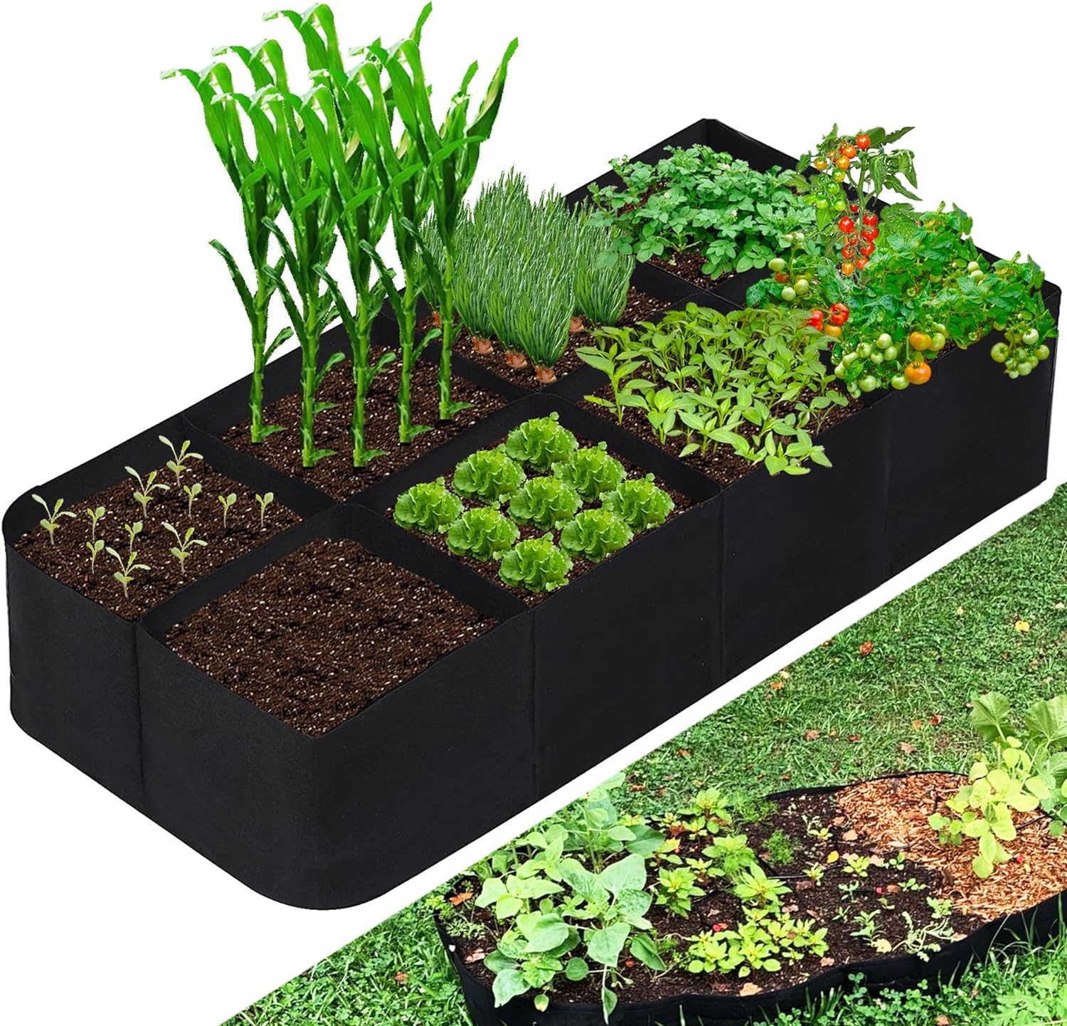 CJGQ Fabric Raised Garden Bed, 128 Gallon 8 Grids Plant Grow Bags, 3x6FT Breathable Planter Raised Beds for Growing Vegetables Potatoes Flowers, Rectangle Planting Container for Outdoor Gardening